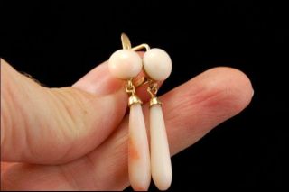 ANTIQUE VICTORIAN 18K GOLD ANGEL SKIN CORAL DROP EARRINGS A37255 3