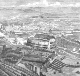 Rome - Birdseye View - Large Panorama Of Entire City - 1859 Engraving