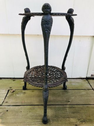Rare Antique French Cast Iron Garden End Side Table Plant Stand 10