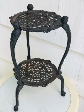 Rare Antique French Cast Iron Garden End Side Table Plant Stand 2