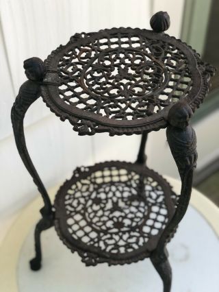 Rare Antique French Cast Iron Garden End Side Table Plant Stand 7