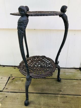 Rare Antique French Cast Iron Garden End Side Table Plant Stand 9