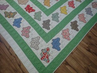 VINTAGE 30s Green & White Applique Butterfly QUILT Provenance 3