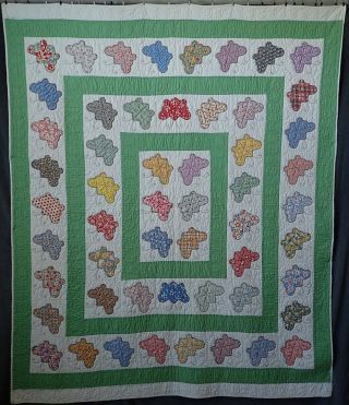 VINTAGE 30s Green & White Applique Butterfly QUILT Provenance 4