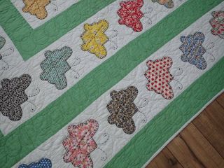 VINTAGE 30s Green & White Applique Butterfly QUILT Provenance 5