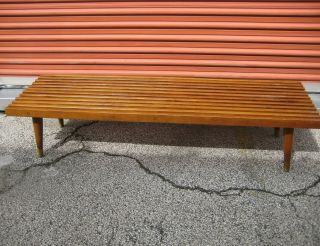 Mid - Century Modern Wood Slat Coffee Table / Bench