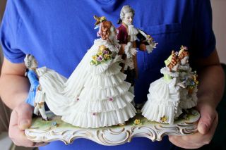 Large porcelain lace figure group Volkstedt Germany 35 cm RARE 2