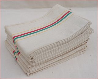 7 French Cotton Linen Colored Stripe Towels Kitchen Cloths