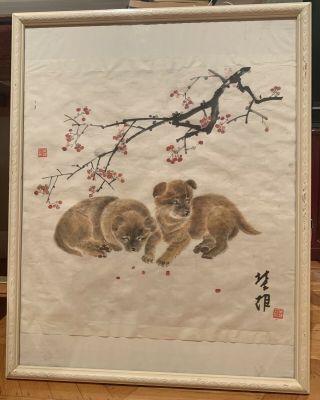 Chinese Hand Worked Scroll Painting Signed Fang Chu Xiong.  21x21”