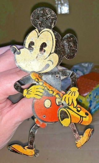 Early 1930 ' s MICKEY MOUSE W SAXOPHONE MECHANICAL TIN TOY GERMANY DISNEY 4