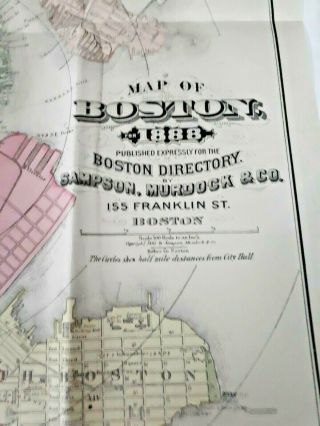Large 1888 Boston City Plan Map Railways Colored trains railroads 2