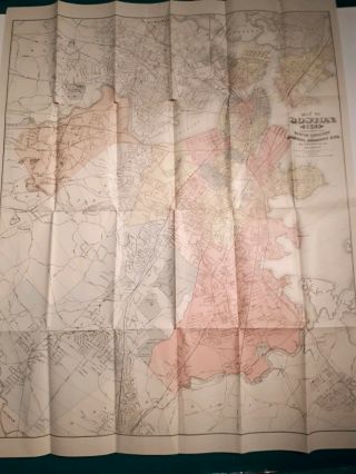 Large 1888 Boston City Plan Map Railways Colored trains railroads 3