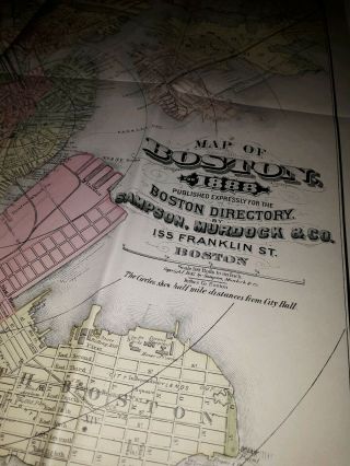 Large 1888 Boston City Plan Map Railways Colored trains railroads 5