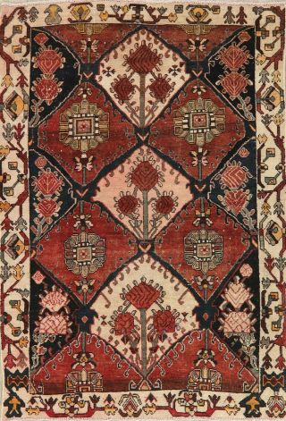 Semi - Antique Geometric Bakhtiari Oriental Area Rug Hand - Knotted Carpet Wool 4x6
