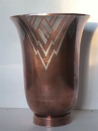 Christofle Dinanderie Art Deco Vase French Mixed Metals Antique Luc Lanel 12