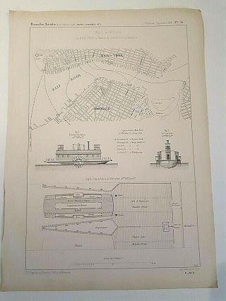 Rare 1869 Print York Map Ferry Brooklyn Manhattan Plan