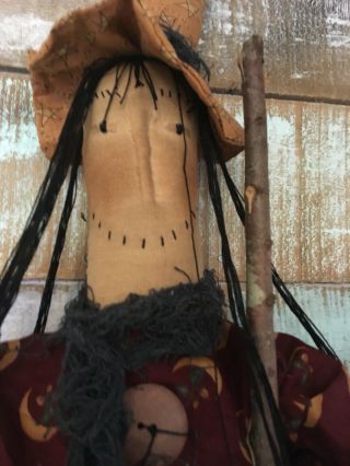 Primitive Folk ARt Large Witch doll with Broom Halloween Fall 49 