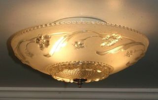 Antique Cream Glass 14 " Art Deco Flush Mount Ceiling Light Fixture Porcelier