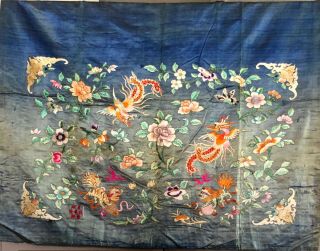 Antique Chinese Silk Hand Embroidered Panel Early 20th Century