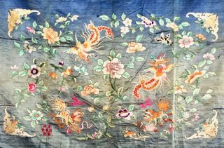 Antique Chinese Silk Hand Embroidered Panel Early 20th Century 2