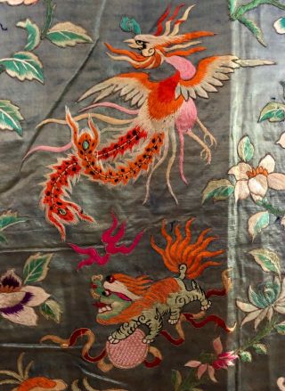 Antique Chinese Silk Hand Embroidered Panel Early 20th Century 3