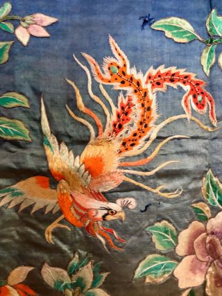 Antique Chinese Silk Hand Embroidered Panel Early 20th Century 6