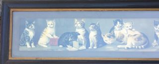 Old Antique victorian framed yard long yard of kittens cats picture art print 5