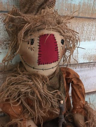Primitive Grungy Scarecrow with his pumpkin Doll Halloween Fall 26 