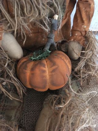 Primitive Grungy Scarecrow with his pumpkin Doll Halloween Fall 26 