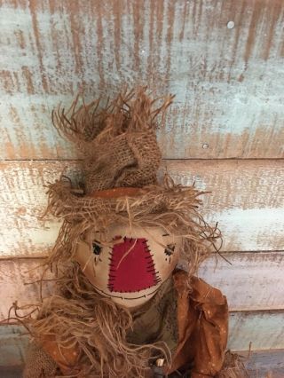 Primitive Grungy Scarecrow with his pumpkin Doll Halloween Fall 26 