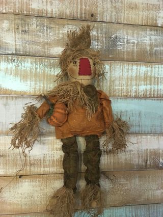 Primitive Grungy Scarecrow with his pumpkin Doll Halloween Fall 26 