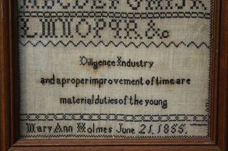 ANTIQUE NEEDLEWORK SAMPLER by MARY ANN HOLMES DATED 1855 2