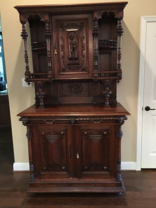 Circa 1900 French Oak Carved “chapel” Buffet.  Another Major Reduction