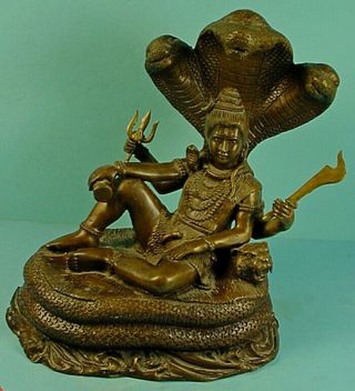 Vintage Tibetan Buddhist Bronze Naga Buddha Sculpture