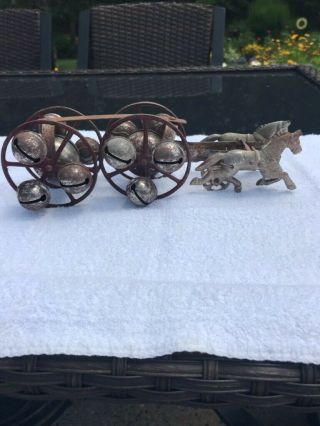 Antique Metal Pull Toy With Horses And Bells 1880 