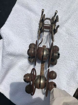 Antique metal pull toy with Horses and Bells 1880 ' s - 1920 ' s 9