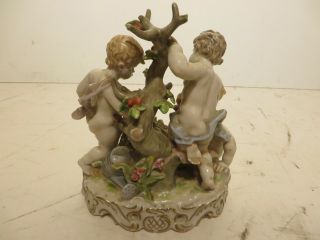 7Hx6W Antique Meissen German Porcelain with three Children playing in the garden 2