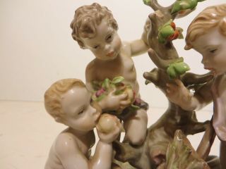 7Hx6W Antique Meissen German Porcelain with three Children playing in the garden 4