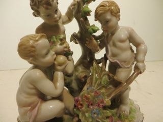 7Hx6W Antique Meissen German Porcelain with three Children playing in the garden 5