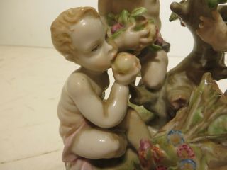 7Hx6W Antique Meissen German Porcelain with three Children playing in the garden 6