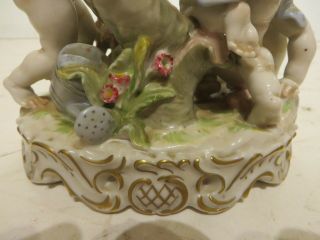 7Hx6W Antique Meissen German Porcelain with three Children playing in the garden 7