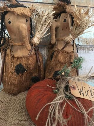 Primitive Folk ARt Witch Doll Sisters Pumpkin Halloween FAll sitter gathering 10