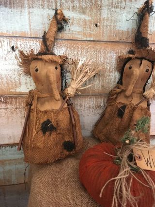 Primitive Folk ARt Witch Doll Sisters Pumpkin Halloween FAll sitter gathering 8