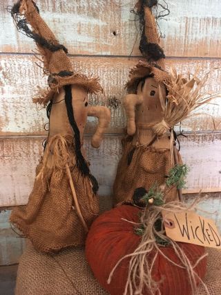 Primitive Folk ARt Witch Doll Sisters Pumpkin Halloween FAll sitter gathering 9