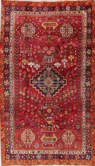 One - Of - A - Kind Vintage Tribal Kashkoli Persian Hand - Knotted 5x8 Red Wool Area Rug