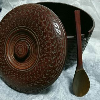 Antique Wood Carving Rice Bowl Japan Retro Antique Popular Ems F/s