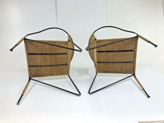 Vintage WICKER CHAIR PAIR mid century modern iron boho chic hairpin rattan Patio 9