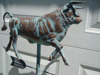 Bull 3D Steer Weathervane Antiqued Copper Finish Cow Weather Vane Hand Crafted 3