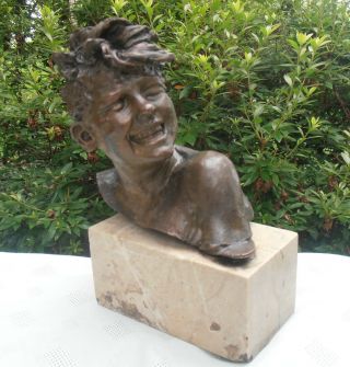 Guiseppe Renda (1862 - 1939) Sculpture - Bronze Head Of A " Smiling Child "