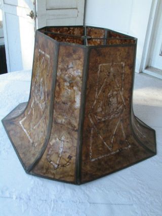 ANTIQUE MISSION ARTS AND CRAFT MICA LAMP SHADE 8 PANELS c.  1900 NAUTICAL MOTIF 2